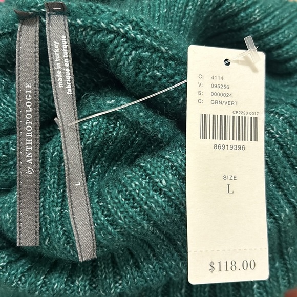 Anthropologie Green Mixed Media Turtleneck Cable Knit Sweater NWT Size Large - Picture 9 of 11